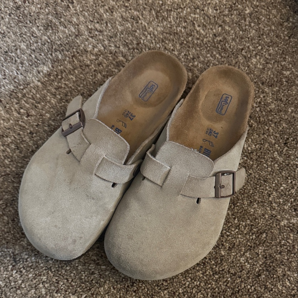 Birkenstock Beige Suede Clogs